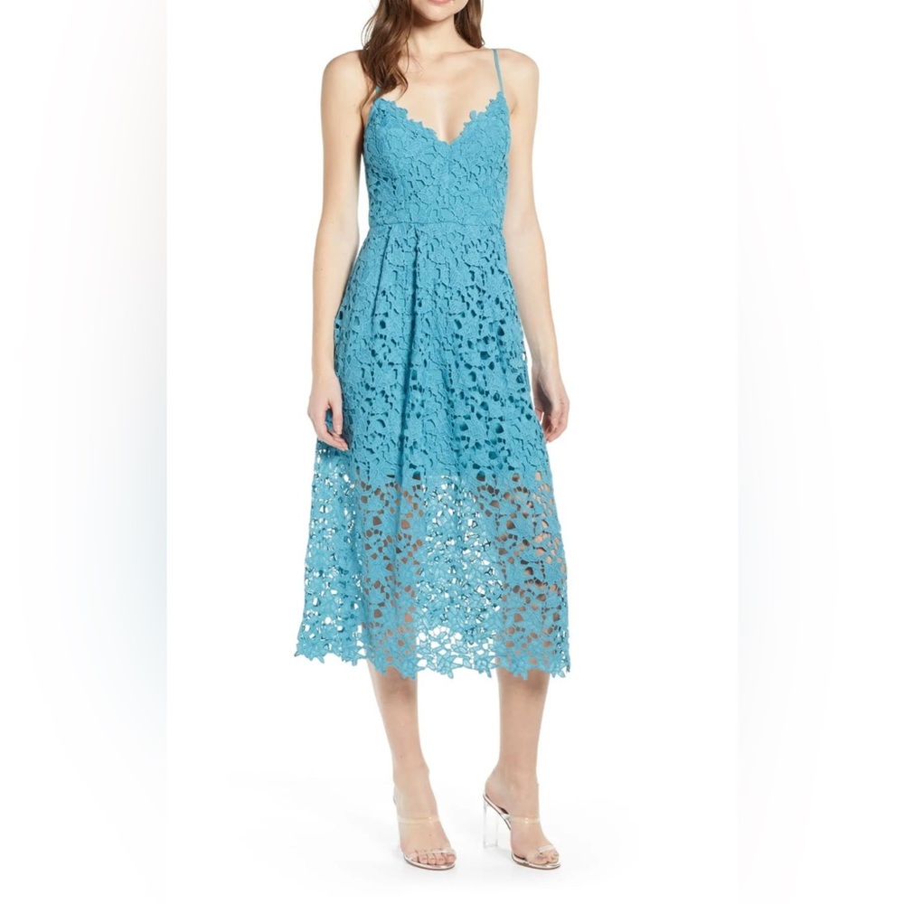 ASTR A-Line Lace Midi Teal Dress